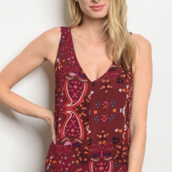 Brand New Burgundy Boho Flowy Strappy Maxi Dress - Picture 6 of 6